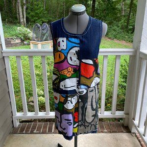 Artsy & Unique Denim Shift Dress w. Faces